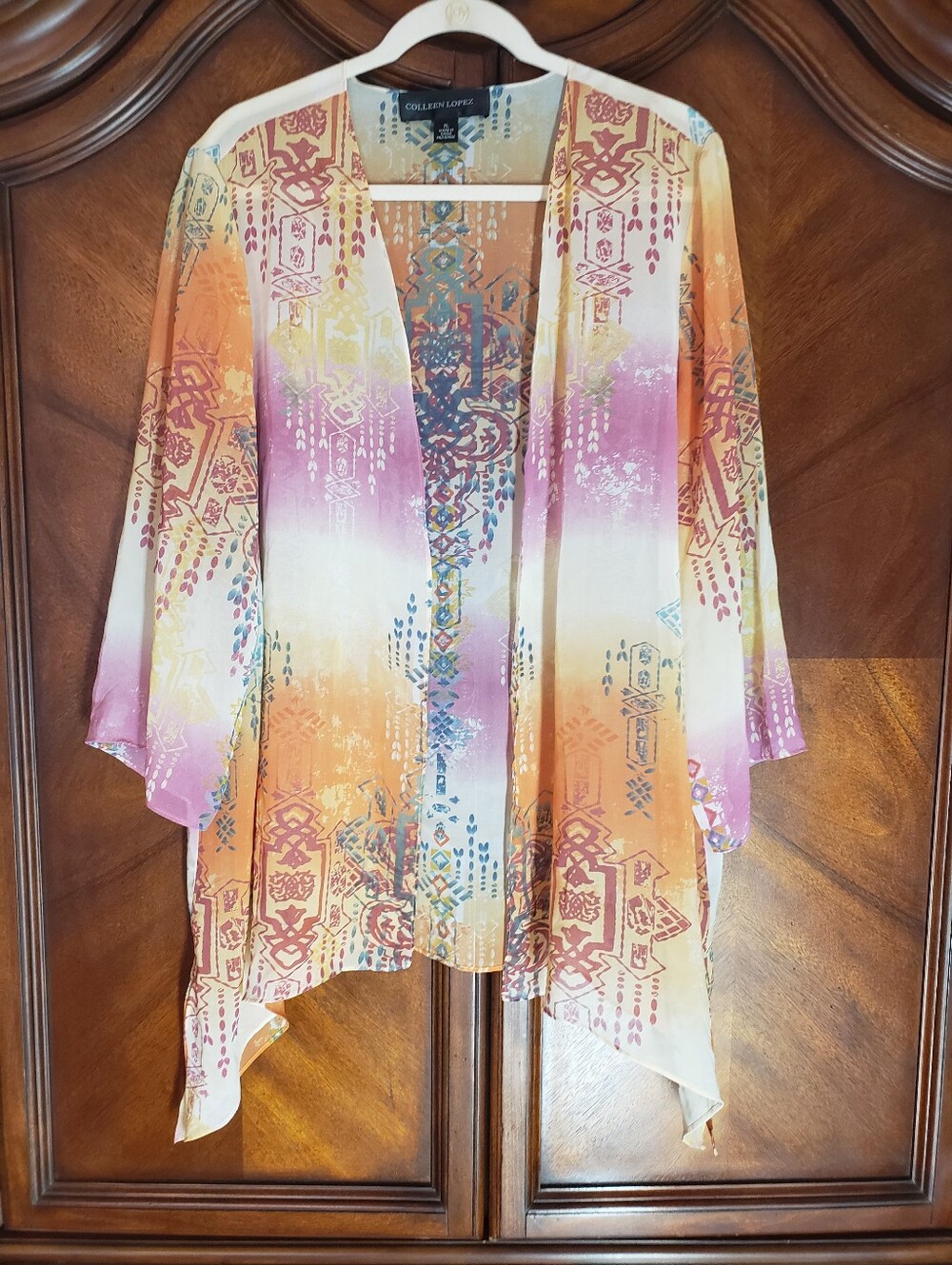 Colleen Lopez Pink, Orange & Cream Boho Open-Front Kimono